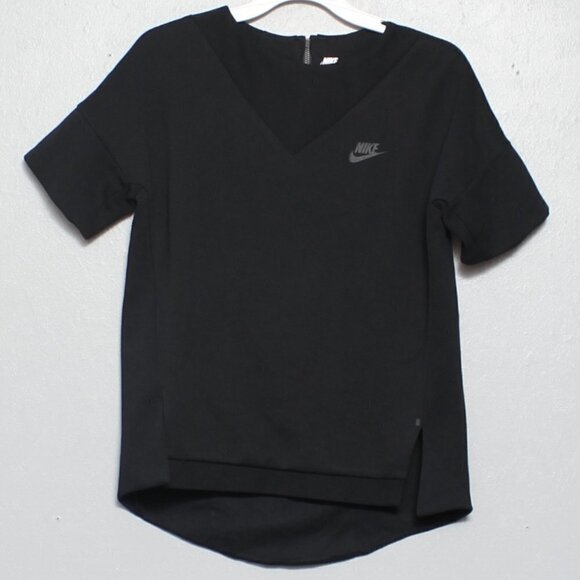 Nike Tech fleece black short sleeve zip back crew neck top - Picture 1 of 5